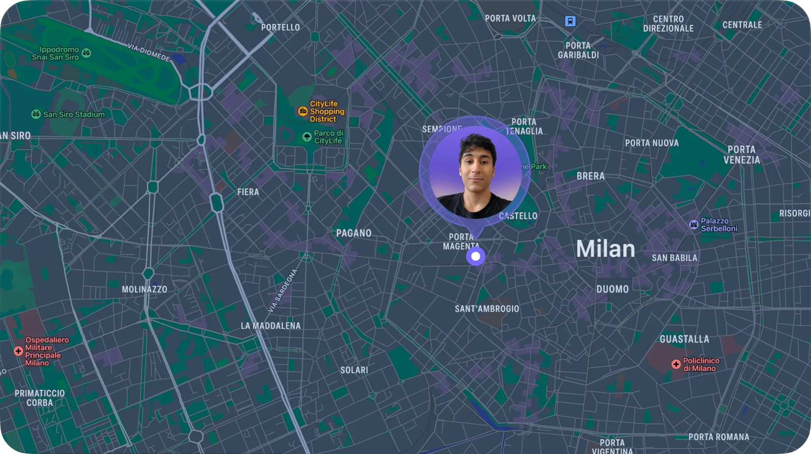 Map showing that I live in Milan